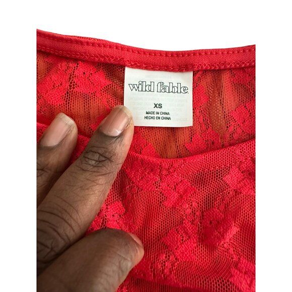 Wild Fable Red Lace Sleeveless Asymmetrical Sheer Top Mesh Fairy Romantic XS NWT - Picture 4 of 9